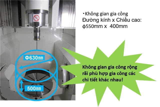 kh&ocirc;ng gian gia c&ocirc;ng mở rộng của m&aacute;y phay Kitamura Mytrunnion 4G