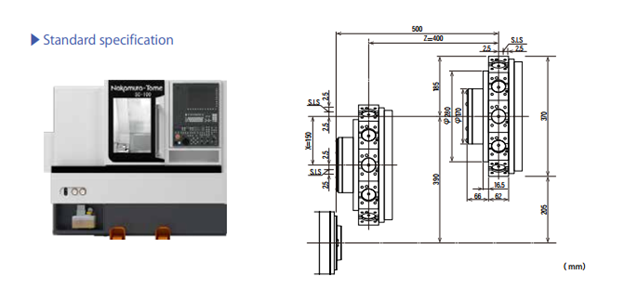 Bản vẽ h&agrave;nh tr&igrave;nh trục X, Z m&aacute;y tiện CNC Nakamura Tome SC-100 (cấu h&igrave;nh ti&ecirc;u chuẩn)