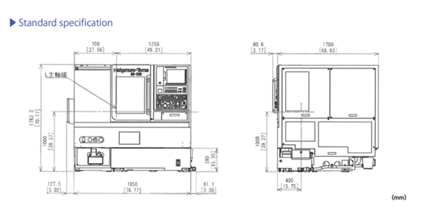 Bản vẽ mặt bằng lắp đặt m&aacute;y tiện CNC SC-100 (cấu h&igrave;nh ti&ecirc;u chuẩn)