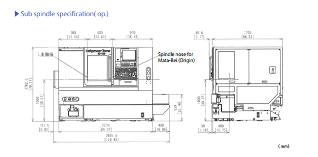 Bản vẽ mặt bằng lắp đặt m&aacute;y tiện CNC SC-100 (cấu h&igrave;nh trục ch&iacute;nh phụ)