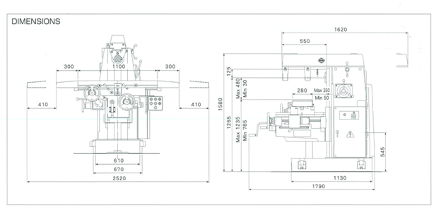 Sơ đồ kích thước máy phay ngang Shizuoka SP-CH