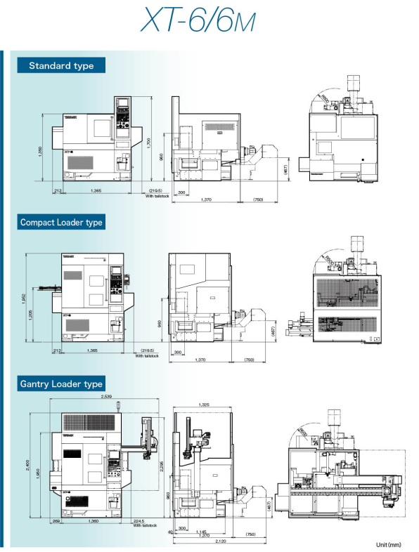 Sơ đồ kích thước máy tiện CNC Takamaz XT-6 và XT-6M