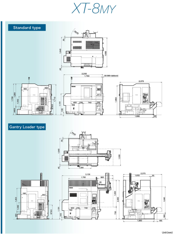 Sơ đồ kích thước máy tiện CNC Takamaz XT-8MY