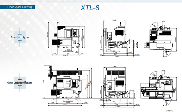 Sơ đồ kích thước máy tiện CNC Takamaz XTL-8