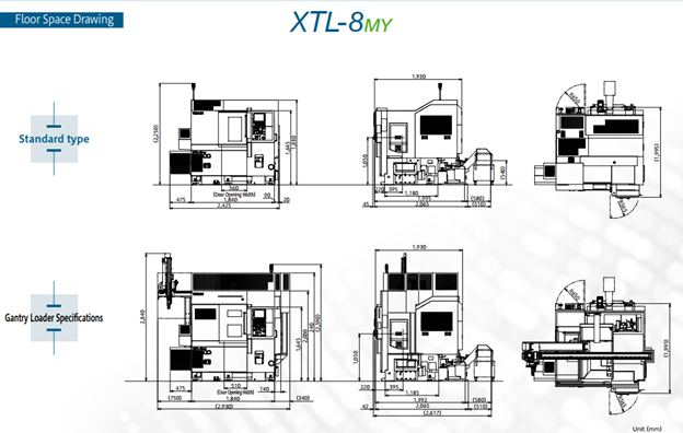 Sơ đồ kích thước máy tiện CNC Takamaz XTL-8MY