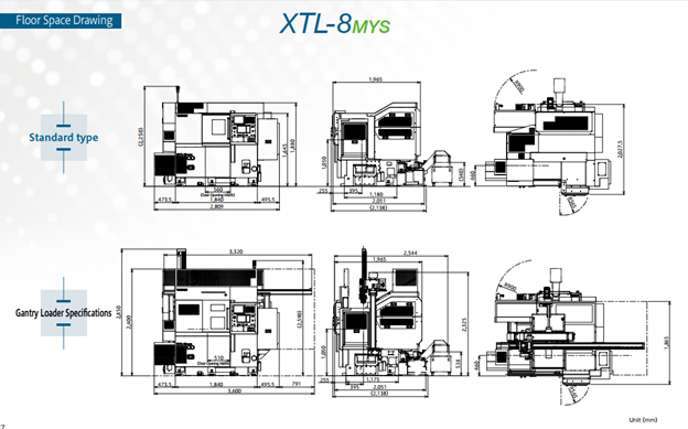 Bản vẽ kích thước máy tiện CNC Takamaz XTL-8MYS