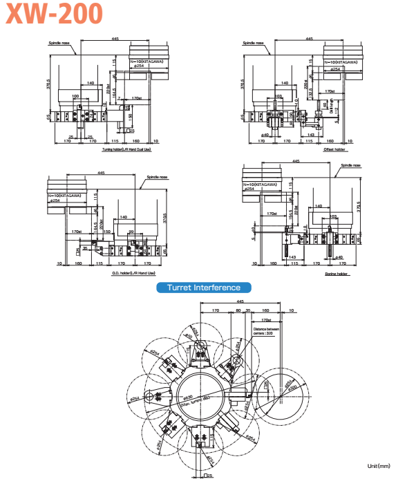 Bản vẽ h&agrave;nh tr&igrave;nh v&agrave; đ&agrave;i dao m&aacute;y tiện CNC Takamaz XW-200 