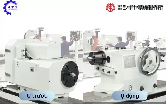 Kết cấu ụ trước v&agrave; ụ động m&aacute;y m&agrave;i tr&ograve;n ngo&agrave;i CNC Shigiya GP-65D, GP-85D v&agrave; GP-100D
