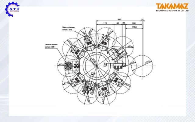 Bản vẽ kết cấu đ&agrave;i đao m&aacute;y tiện Takamaz XW-130M