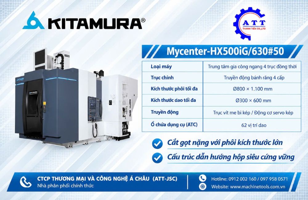 Mycenter-HX500iG/630#50 ph&ugrave; hợp gia c&ocirc;ng chi tiết lớn, dao lớn v&agrave; c&aacute;c nguy&ecirc;n c&ocirc;ng đ&ograve;i hỏi độ cứng vững cao.