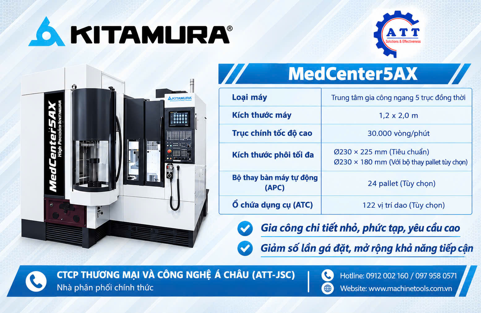 MedCenter 5AX - trung t&acirc;m gia c&ocirc;ng đứng 5 trục c&oacute; k&iacute;ch thước nhỏ gọn