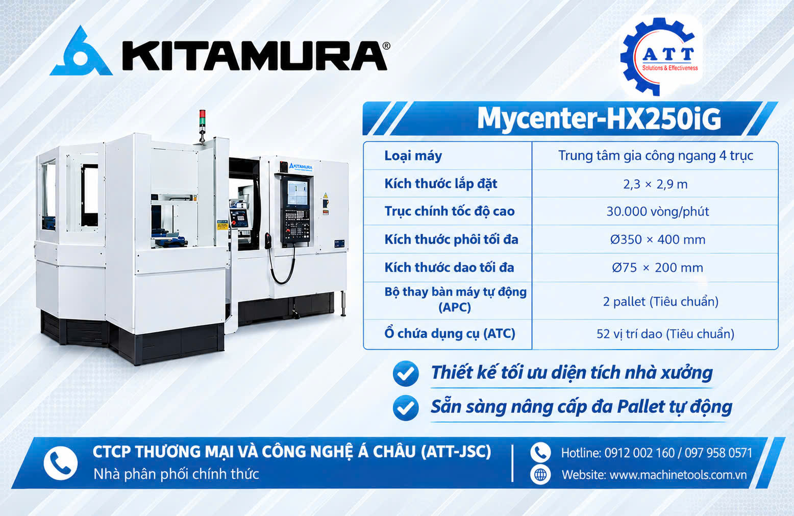 Mycenter-HX250iG c&oacute; k&iacute;ch thước lắp đặt ph&ugrave; hợp với nh&agrave; xưởng c&oacute; diện t&iacute;ch nhỏ v&agrave; đa nhiệm