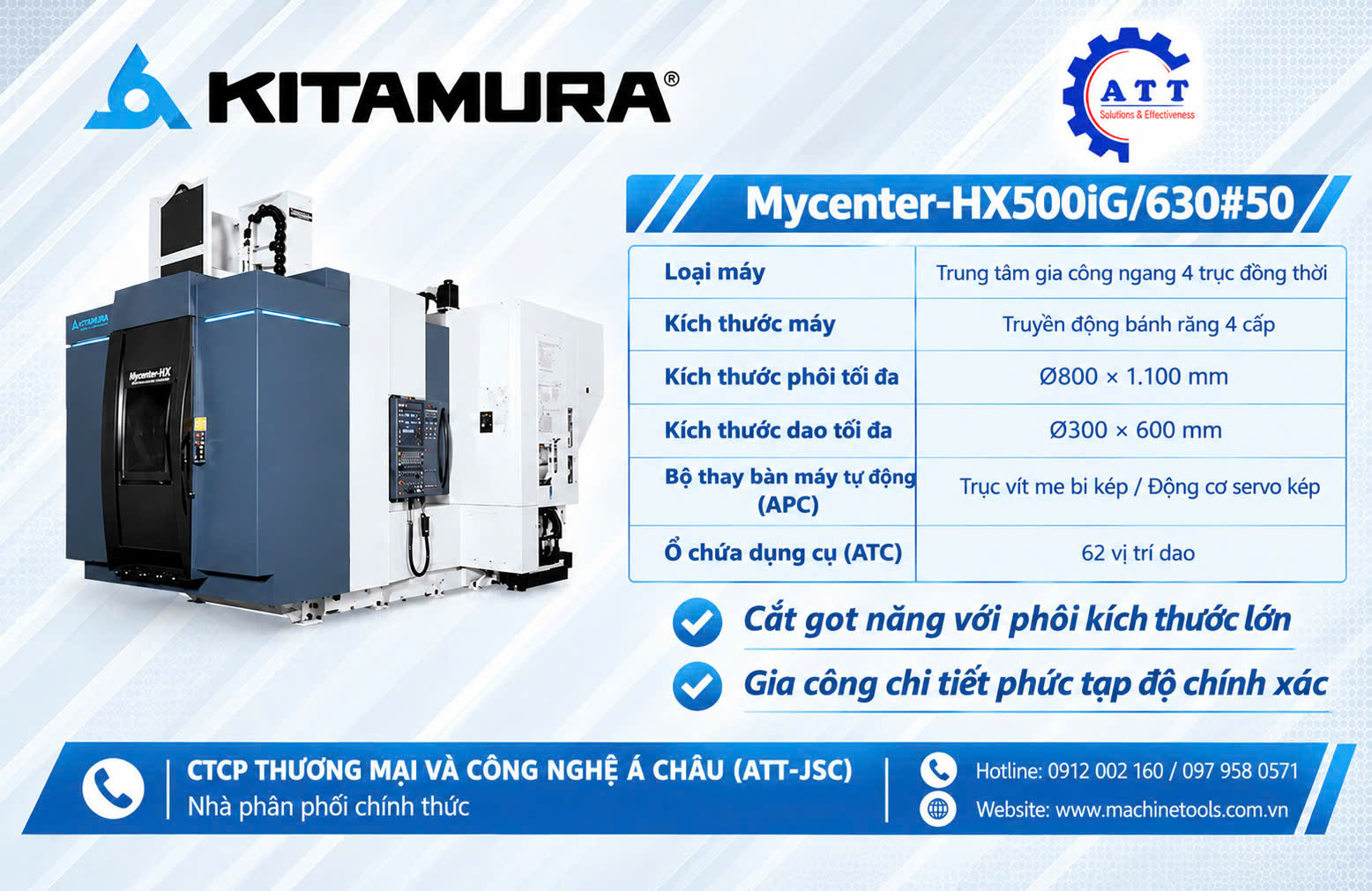 Mycenter-HX500iG/630#50 ph&ugrave; hợp gia c&ocirc;ng chi tiết lớn, dao lớn v&agrave; c&aacute;c nguy&ecirc;n c&ocirc;ng đ&ograve;i hỏi độ cứng vững cao.